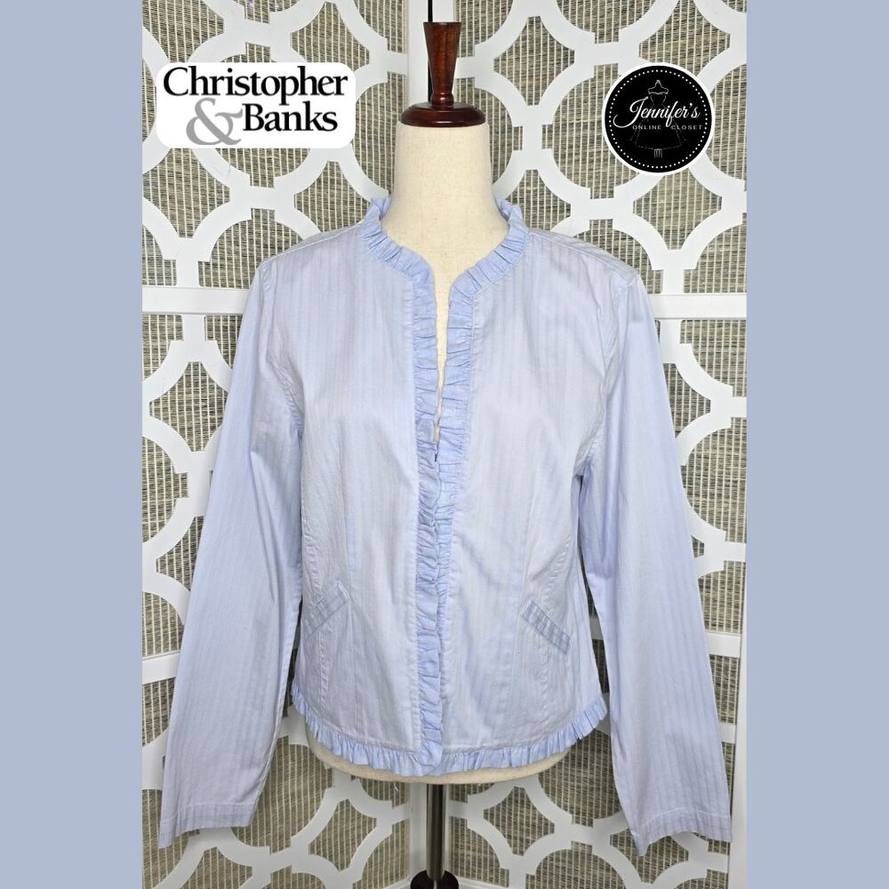Christopher & Banks NWT Light Blue Ruffled Lightweight Blazer Jacket Size Medium